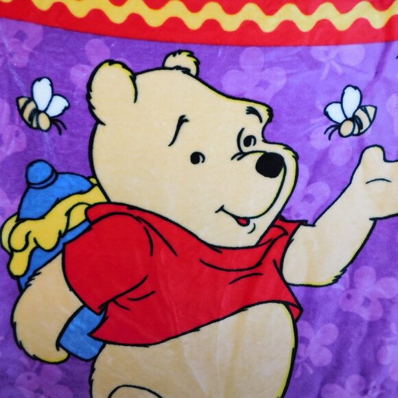 VTG Disney Winnie the Pooh Bees Honey Pot Red Purple Fleece Blanket 42" x 50" - Picture 2 of 5